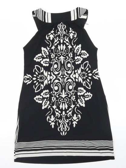 Back view of PussyCat women’s black polyester tunic blouse, size S, round neck