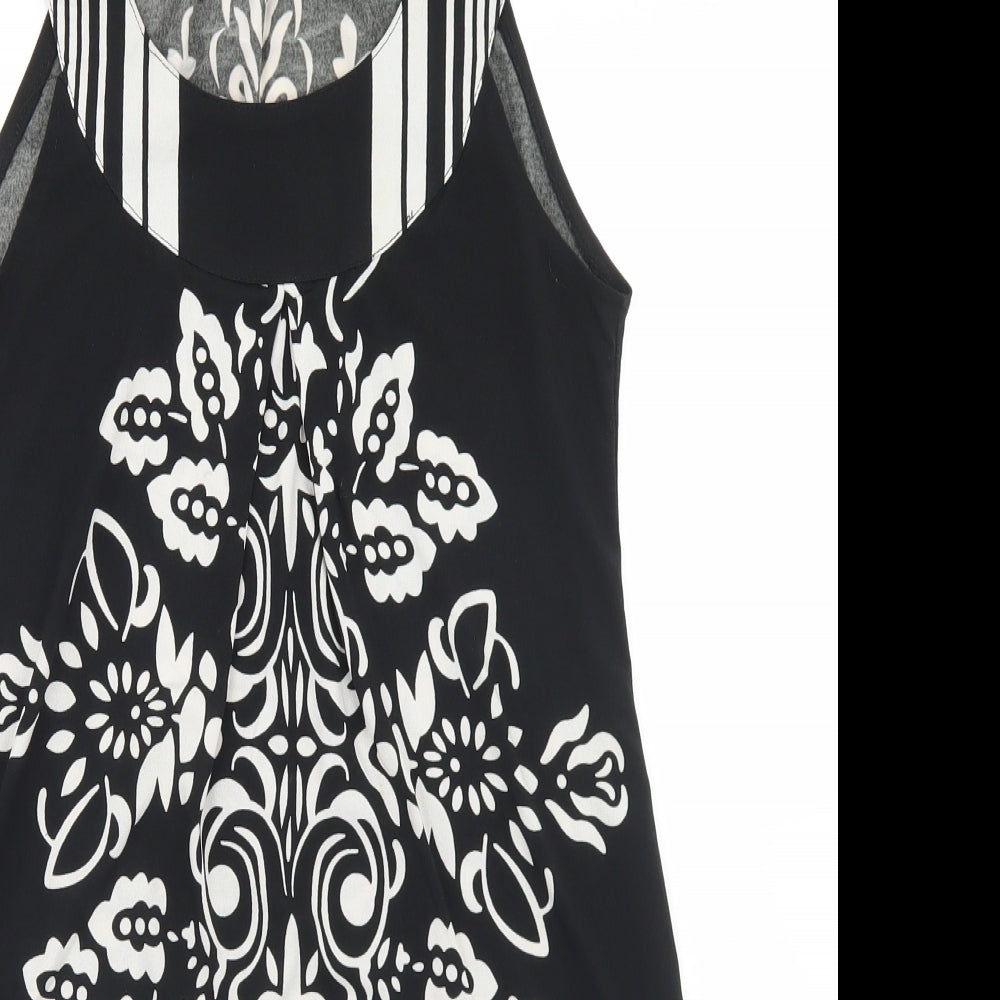 Close-up detail of PussyCat women’s black polyester tunic blouse, size S, round neck