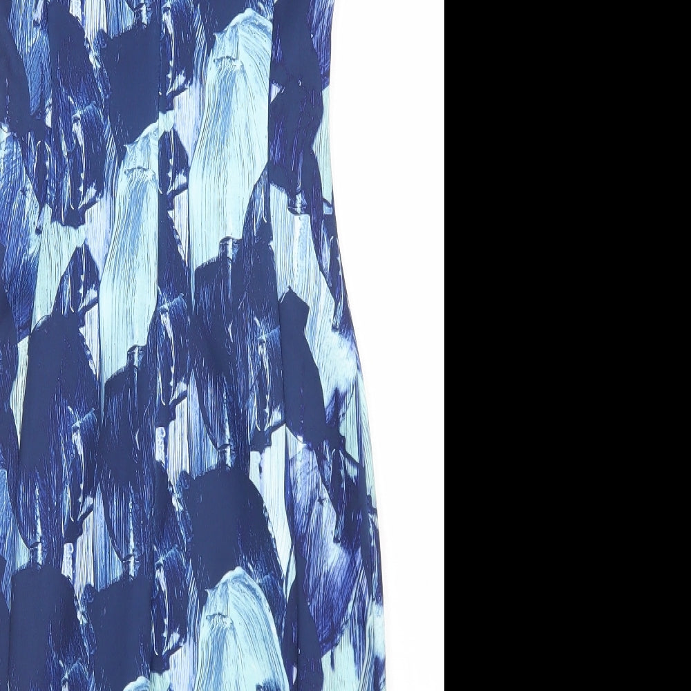 H&M Womens Blue Geometric Polyester Bodycon  Size XS  Round Neck Zip