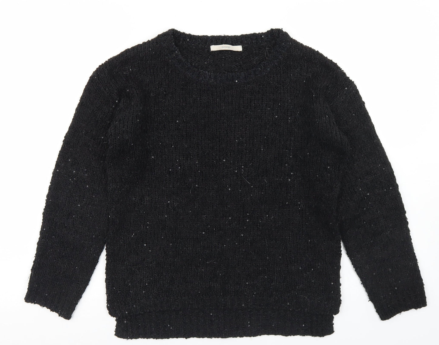 George Womens Black Round Neck  Polyester Pullover Jumper Size 10