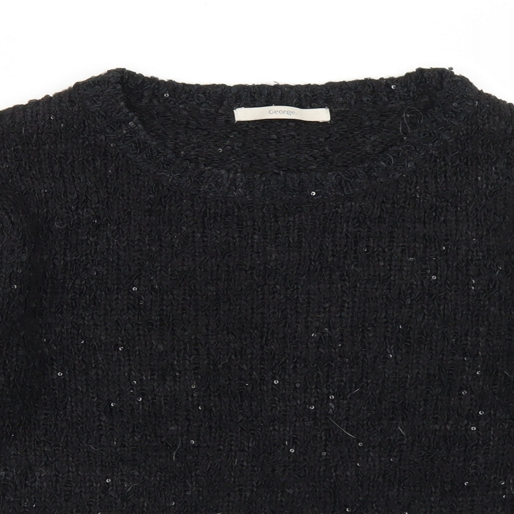 George Womens Black Round Neck  Polyester Pullover Jumper Size 10
