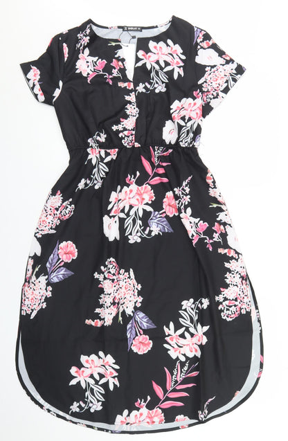 Sheilay Womens Black Floral Polyester Fit & Flare  Size S  Round Neck