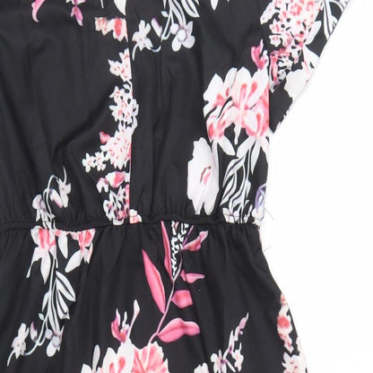 Sheilay Womens Black Floral Polyester Fit & Flare  Size S  Round Neck