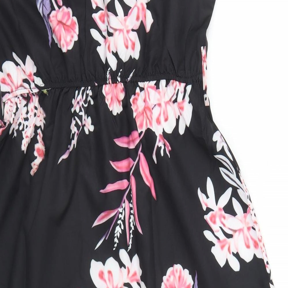 Sheilay Womens Black Floral Polyester Fit & Flare  Size S  Round Neck