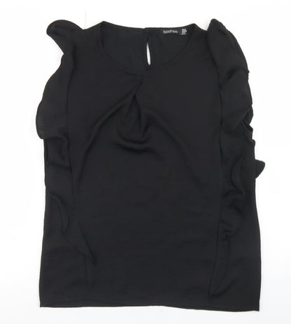Boohoo Womens Black  Polyester Basic Blouse Size 10 Round Neck