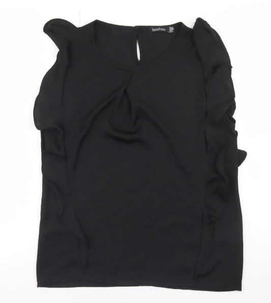 Boohoo Womens Black  Polyester Basic Blouse Size 10 Round Neck