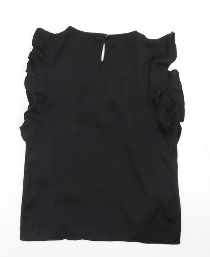Boohoo Womens Black  Polyester Basic Blouse Size 10 Round Neck