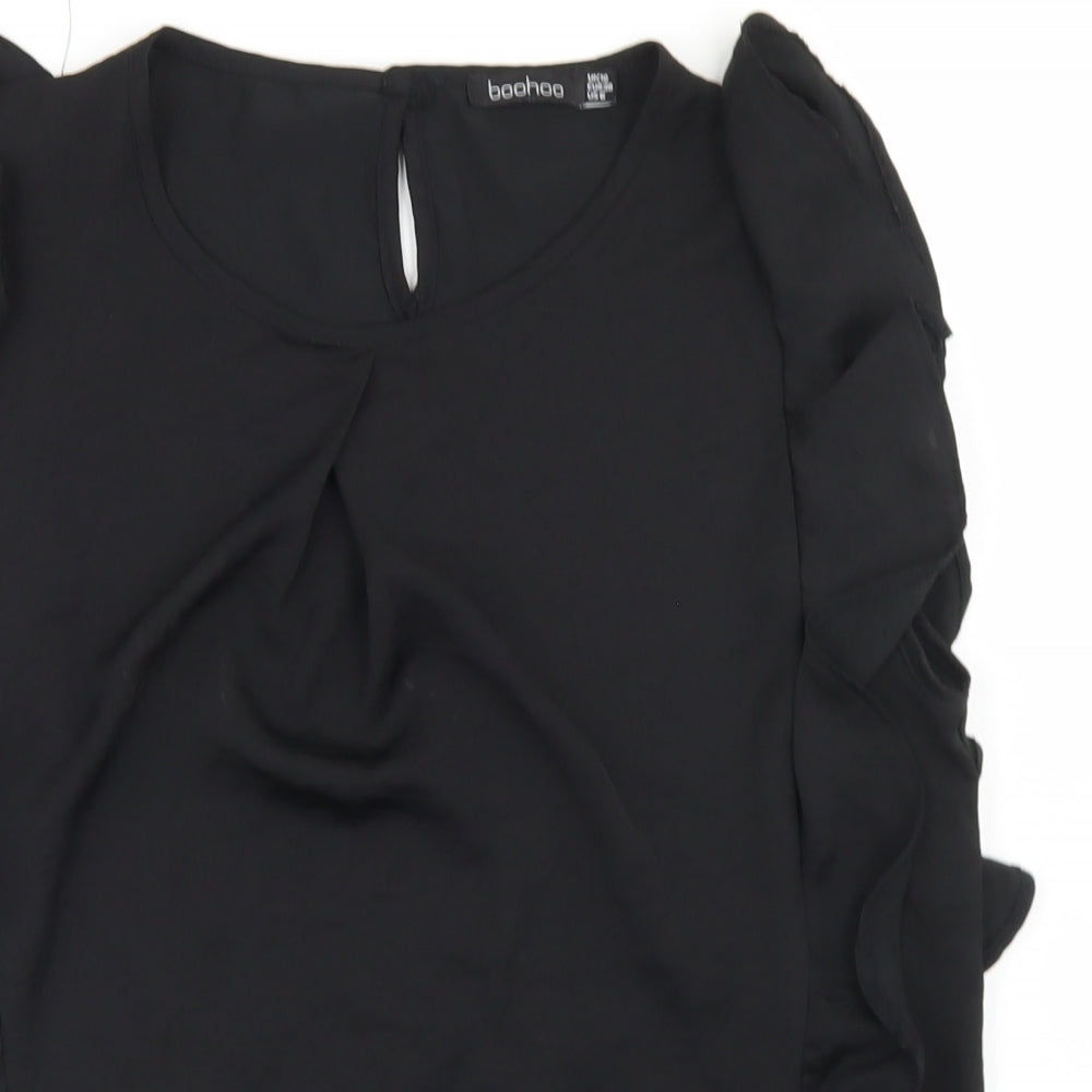 Boohoo Womens Black  Polyester Basic Blouse Size 10 Round Neck
