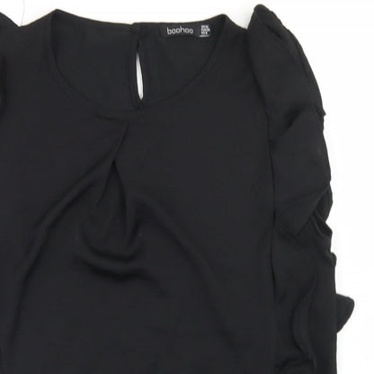 Boohoo Womens Black  Polyester Basic Blouse Size 10 Round Neck