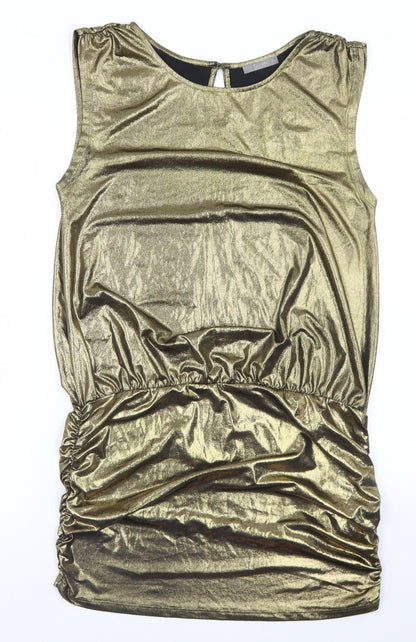 South Womens Gold  Polyester Skater Dress  Size 14  Round Neck