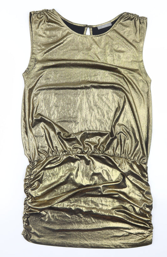 South Womens Gold  Polyester Skater Dress  Size 14  Round Neck