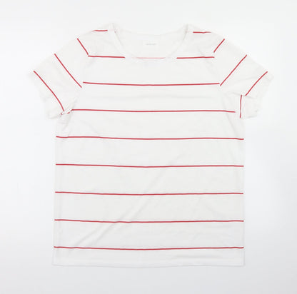 Newport Womens White Striped Polyester Basic T-Shirt Size M Round Neck