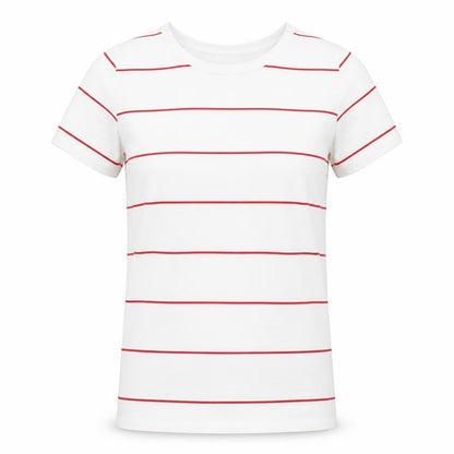 Front view of Newport women’s white striped polyester basic t-shirt, size M, round neck