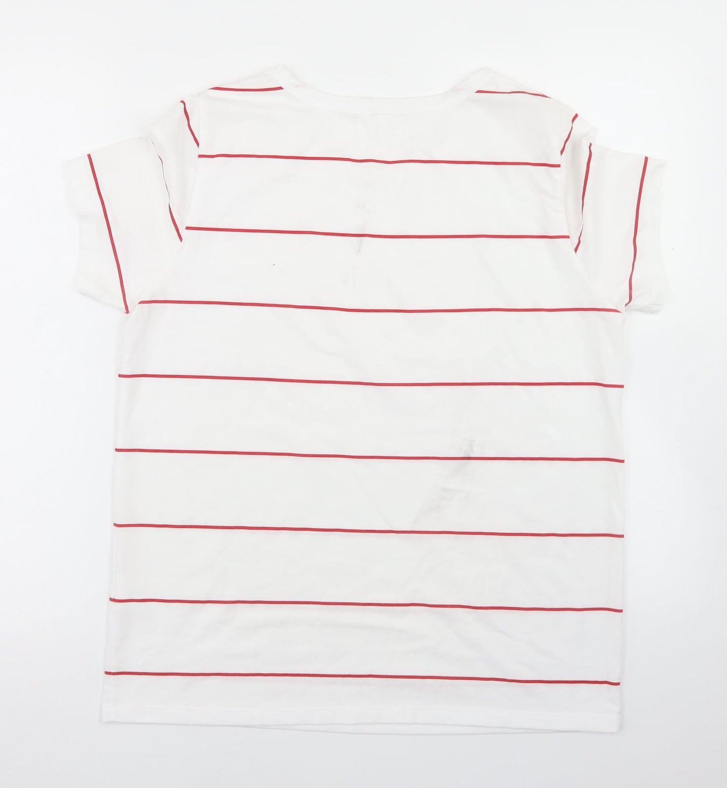 Newport Womens White Striped Polyester Basic T-Shirt Size M Round Neck