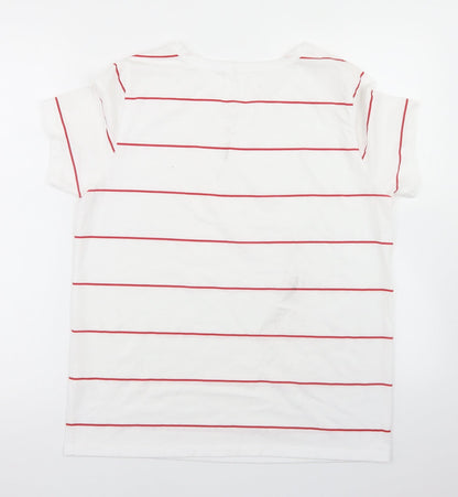 Newport Womens White Striped Polyester Basic T-Shirt Size M Round Neck