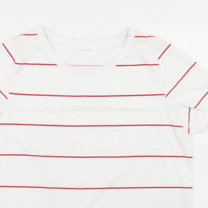 Newport Womens White Striped Polyester Basic T-Shirt Size M Round Neck