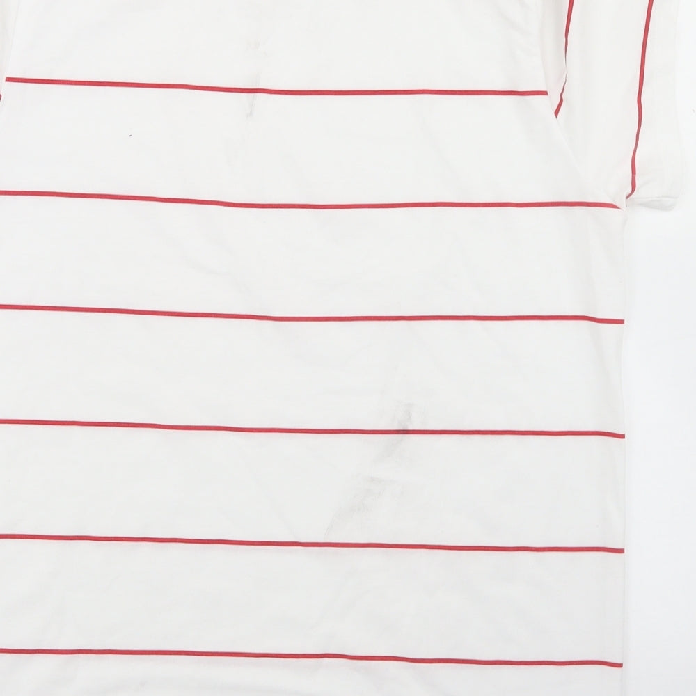 Newport Womens White Striped Polyester Basic T-Shirt Size M Round Neck