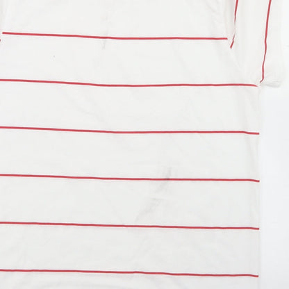 Newport Womens White Striped Polyester Basic T-Shirt Size M Round Neck