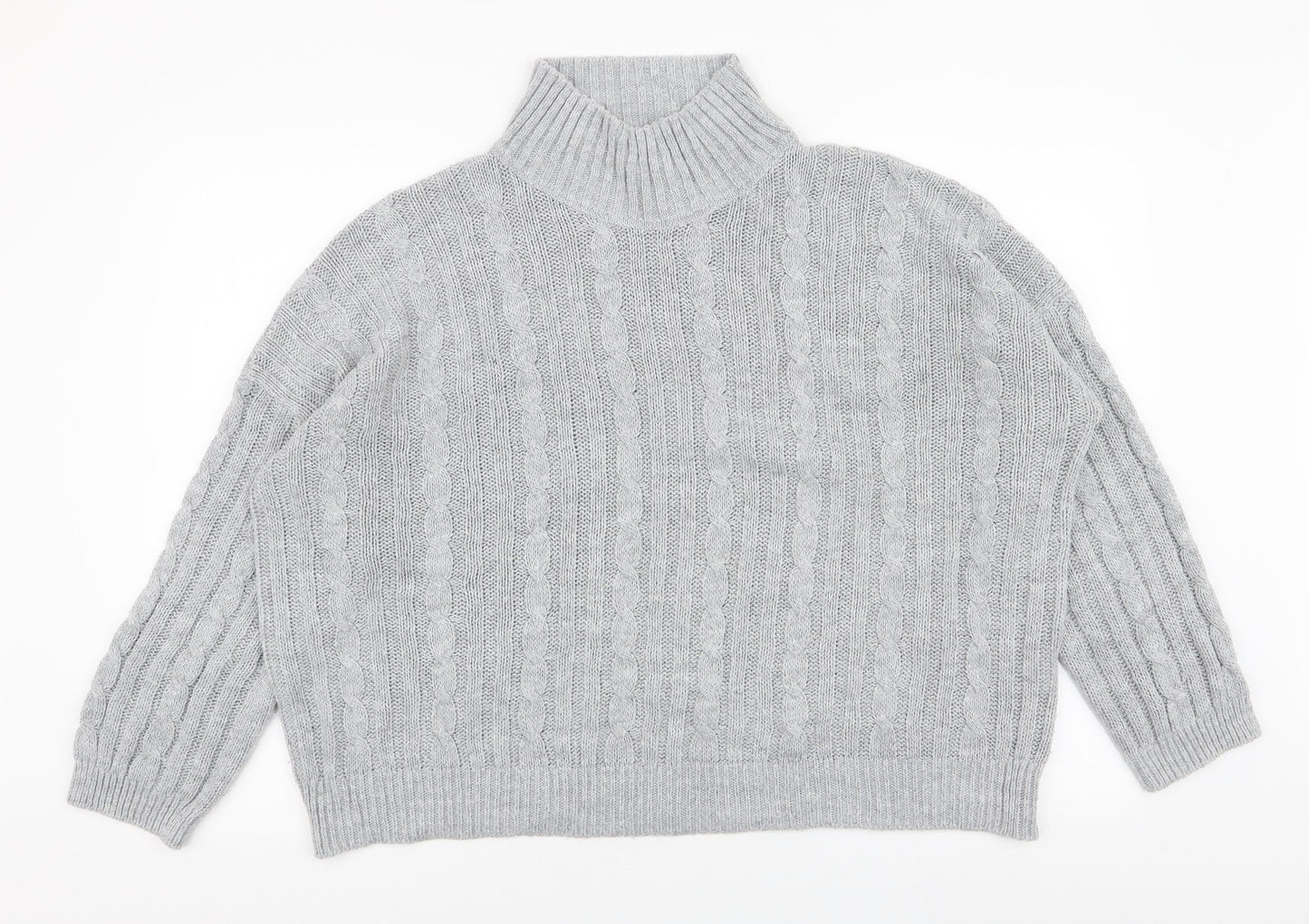 Lulua London Womens Grey High Neck  Acrylic Pullover Jumper Size XL