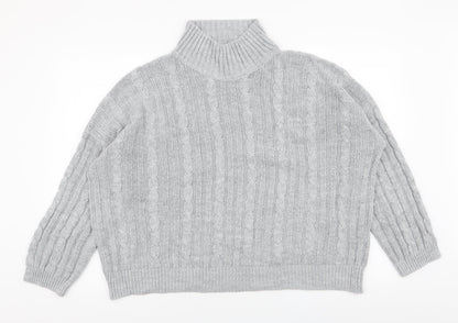 Lulua London Womens Grey High Neck  Acrylic Pullover Jumper Size XL