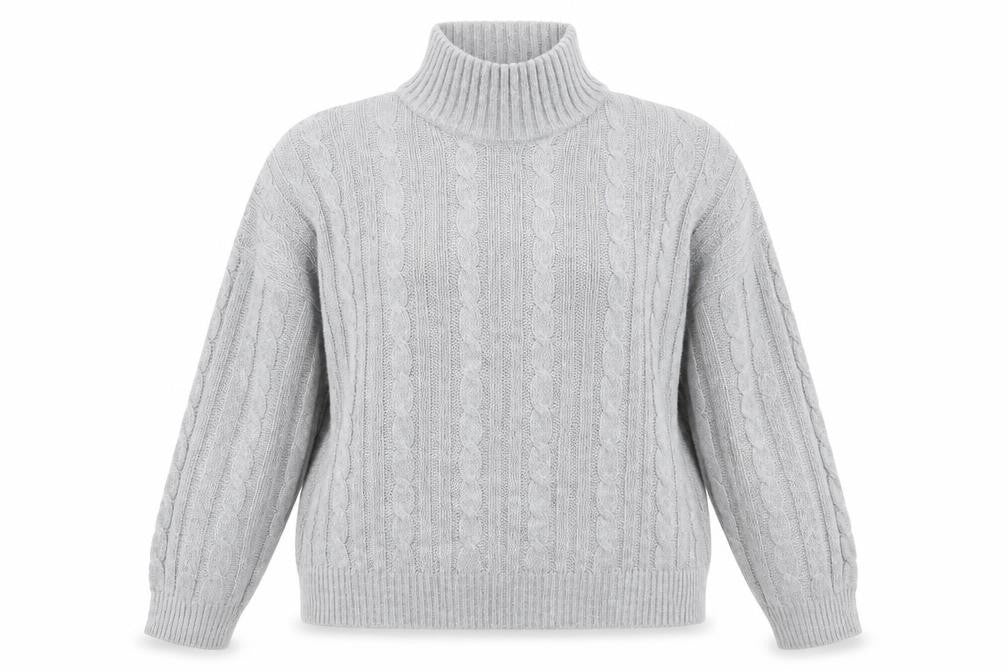 Front view of Lulua London women’s grey high neck acrylic jumper, size XL