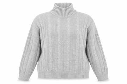 Front view of Lulua London women’s grey high neck acrylic jumper, size XL