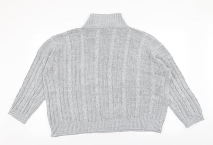Lulua London Womens Grey High Neck  Acrylic Pullover Jumper Size XL