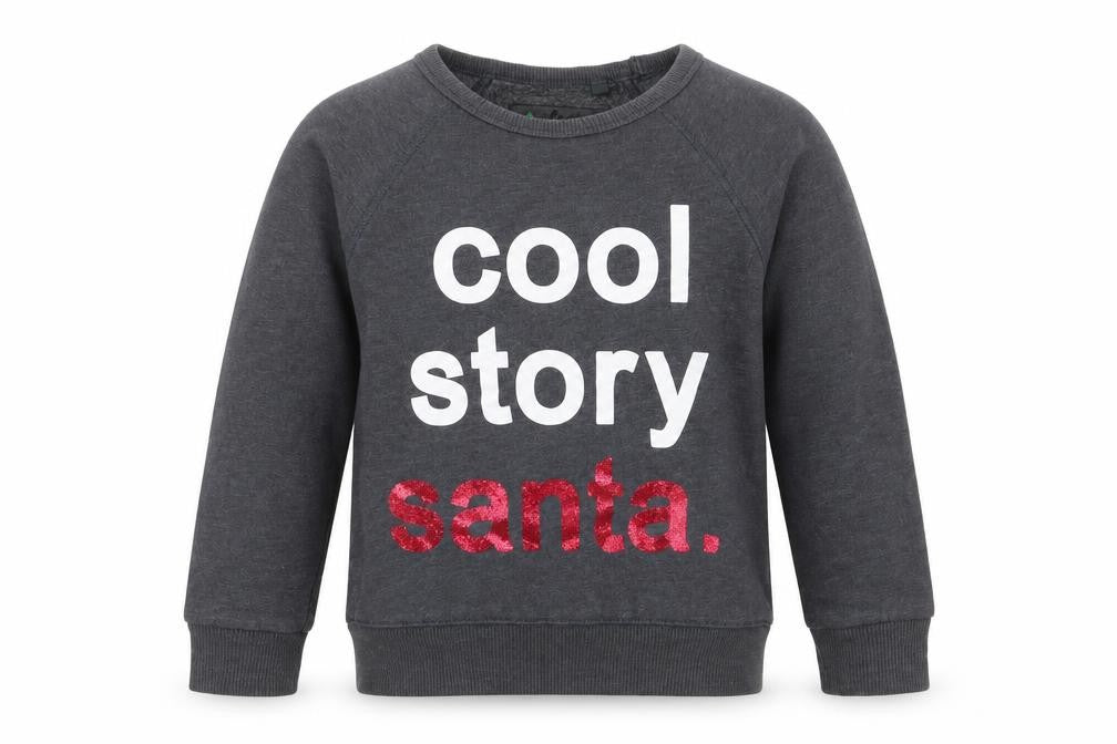 Front view of Next boys’ grey cotton pullover sweatshirt, size 7, years pullover - cool story santa, christmas