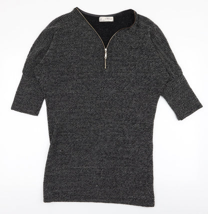Mizumi Womens Black V-Neck  Acrylic Pullover Jumper Size S