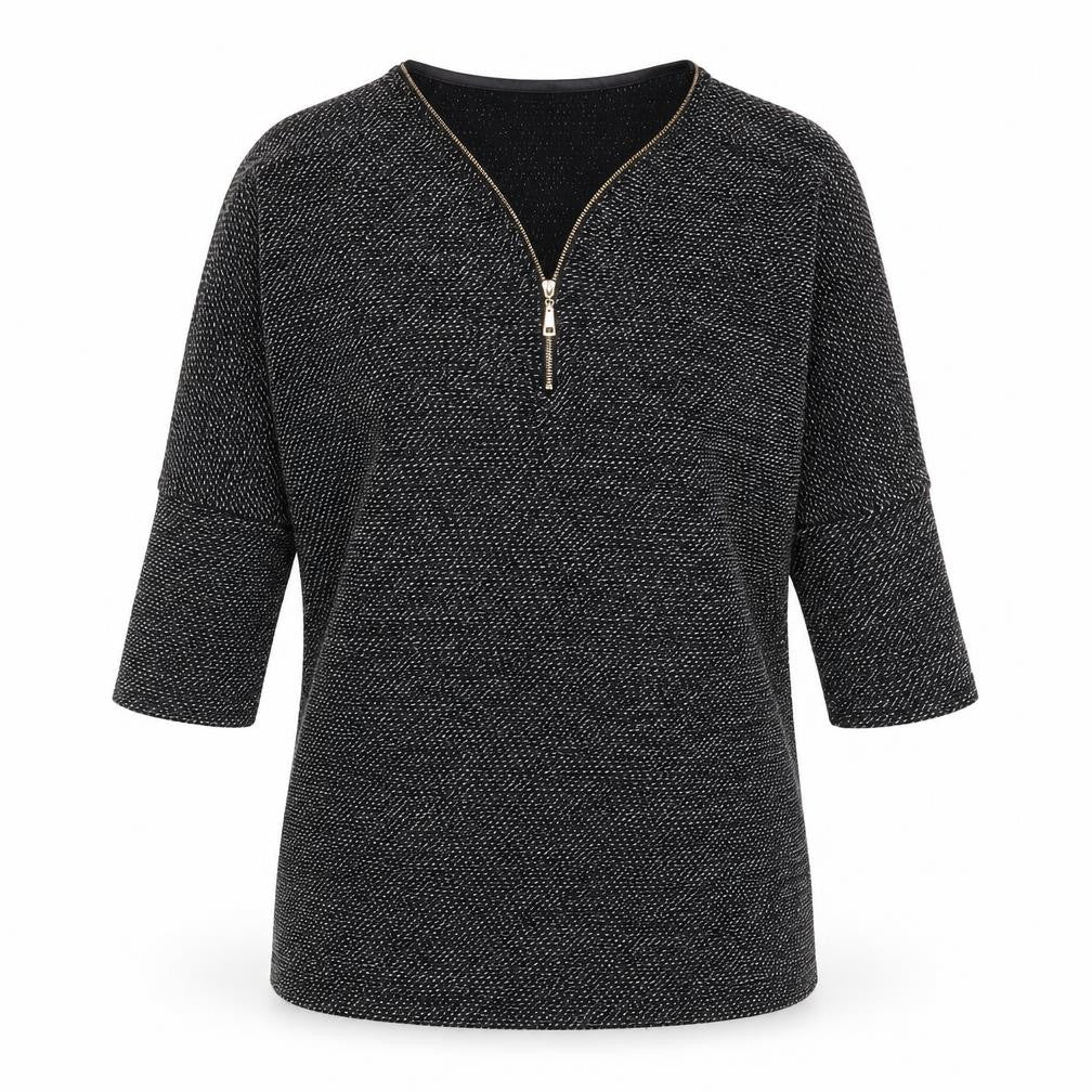 Front view of Mizumi women’s black v-neck acrylic jumper, size S