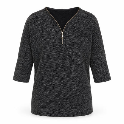 Front view of Mizumi women’s black v-neck acrylic jumper, size S
