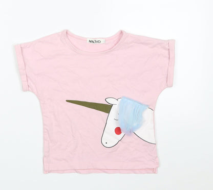 NNJXD Girls Pink  100% Cotton Basic T-Shirt Size 10-11 Years Round Neck  - Unicorn