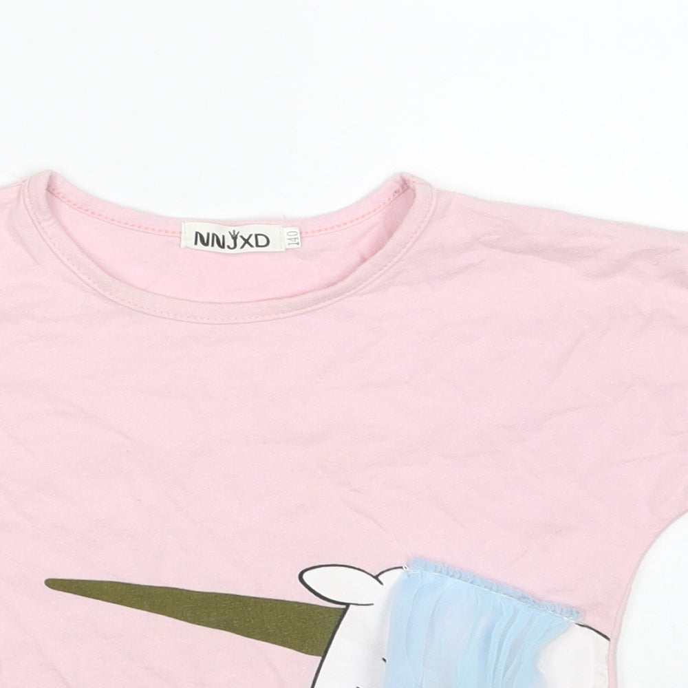 NNJXD Girls Pink  100% Cotton Basic T-Shirt Size 10-11 Years Round Neck  - Unicorn