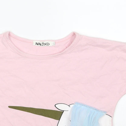 NNJXD Girls Pink  100% Cotton Basic T-Shirt Size 10-11 Years Round Neck  - Unicorn
