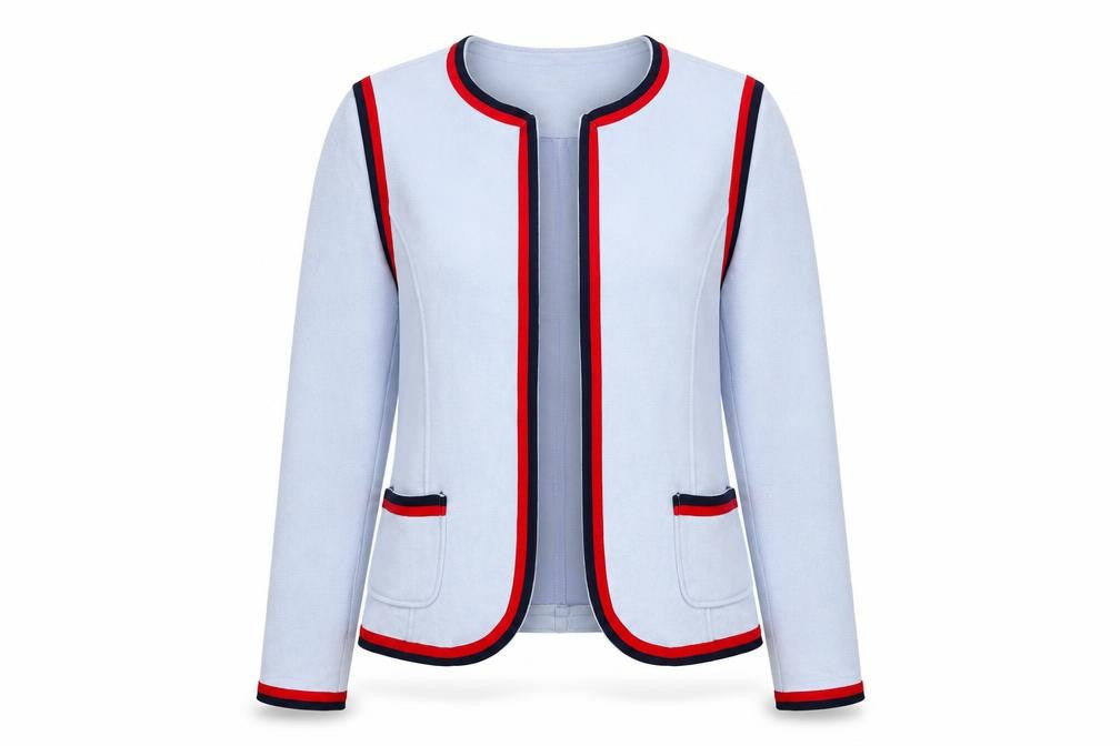 Front view of Chic & Jeune women’s blue jacket, size XL