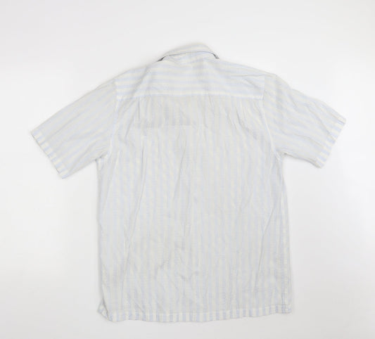 UrbanSpirit Mens White Striped Polyester  Button-Up Size L Collared Button
