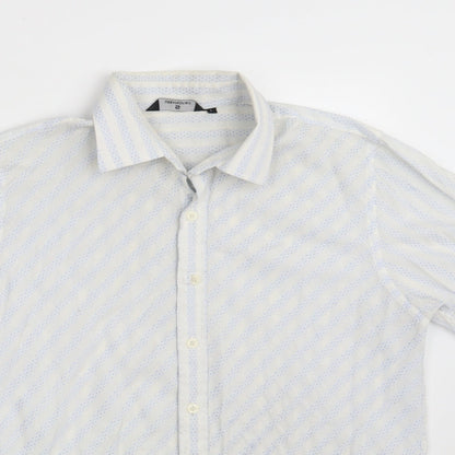 UrbanSpirit Mens White Striped Polyester  Button-Up Size L Collared Button