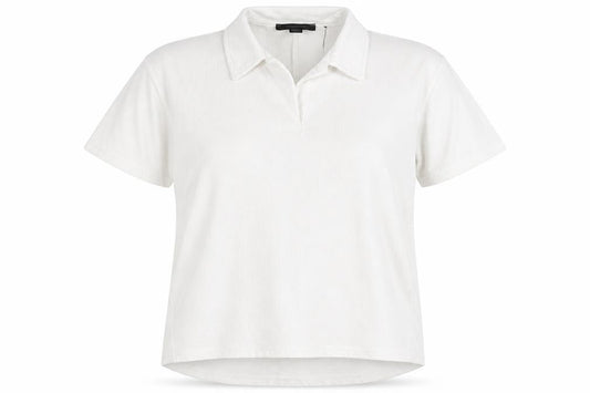 Front view of Primark women’s white polyester basic polo, size UK 6, collared -, size UK 6-8