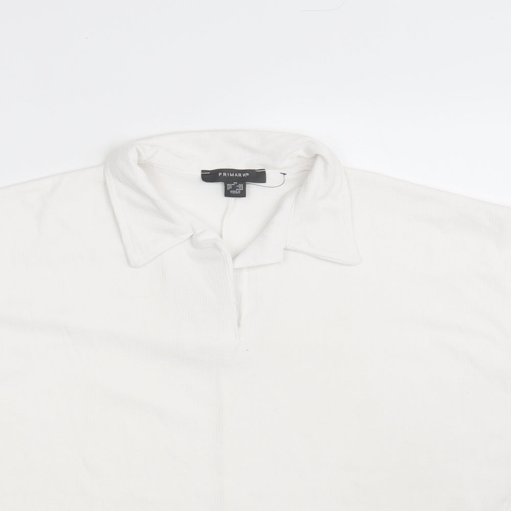 Primark Womens White  Polyester Basic Polo Size 6 Collared - Size 6-8