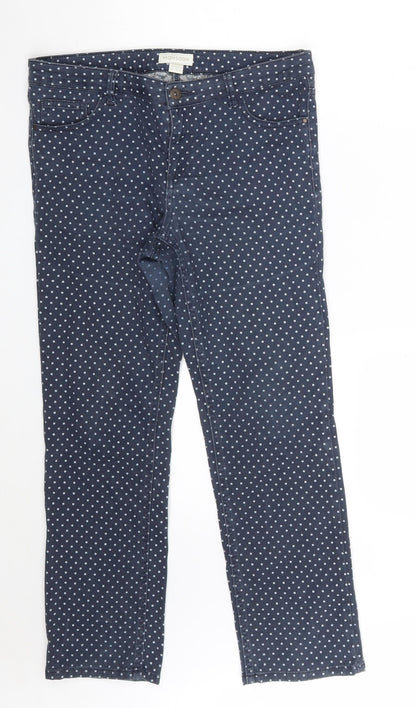 Monsoon Womens Blue Polka Dot Cotton Straight Jeans Size 10 L26 in Slim Zip