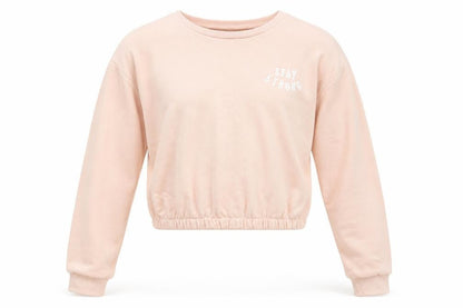 Front view of E-vie girls’ pink polyester pullover sweatshirt, size 11-12, years - stay strong