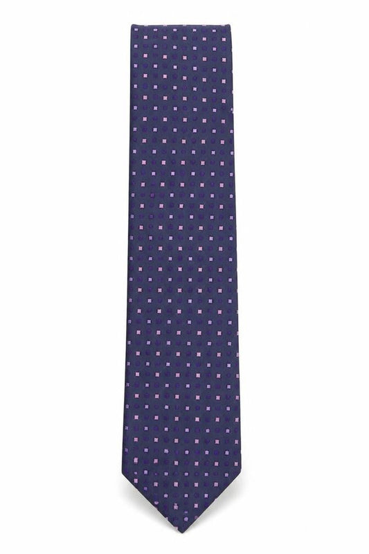 Front view of PROFUOMO men’s blue geometric 100% silk pointed tie one size