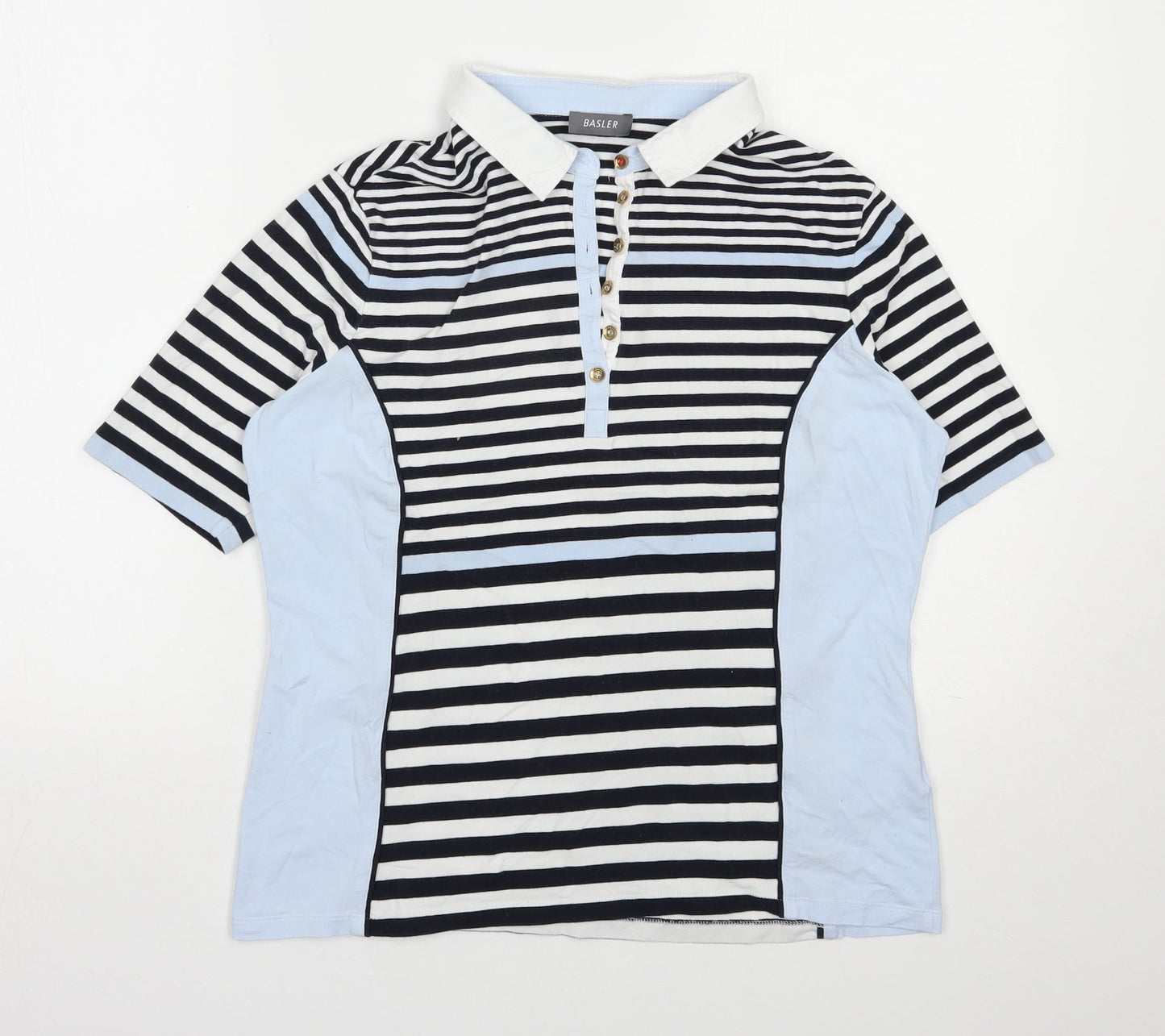 Basler Womens Blue Striped Cotton Jersey T-Shirt Size 14 Henley