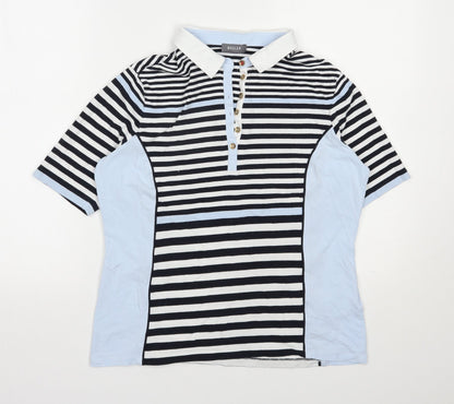 Basler Womens Blue Striped Cotton Jersey T-Shirt Size 14 Henley