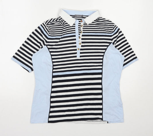 Basler Womens Blue Striped Cotton Jersey T-Shirt Size 14 Henley