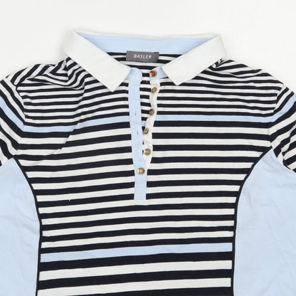 Basler Womens Blue Striped Cotton Jersey T-Shirt Size 14 Henley
