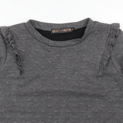 Close-up detail of QED London women’s grey polyester pullover sweatshirt, size M, pullover