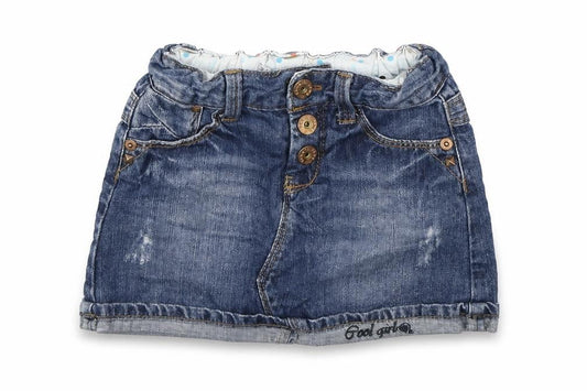 Front view of NAME IT girls’ blue cotton mini skirt, size 3-4, years regular