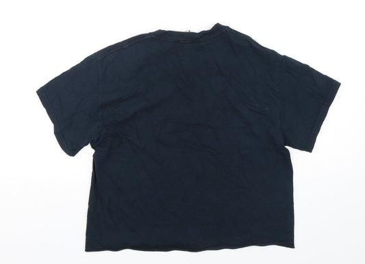 Miss Selfridge Womens Blue  Polyester Cropped T-Shirt Size S Round Neck