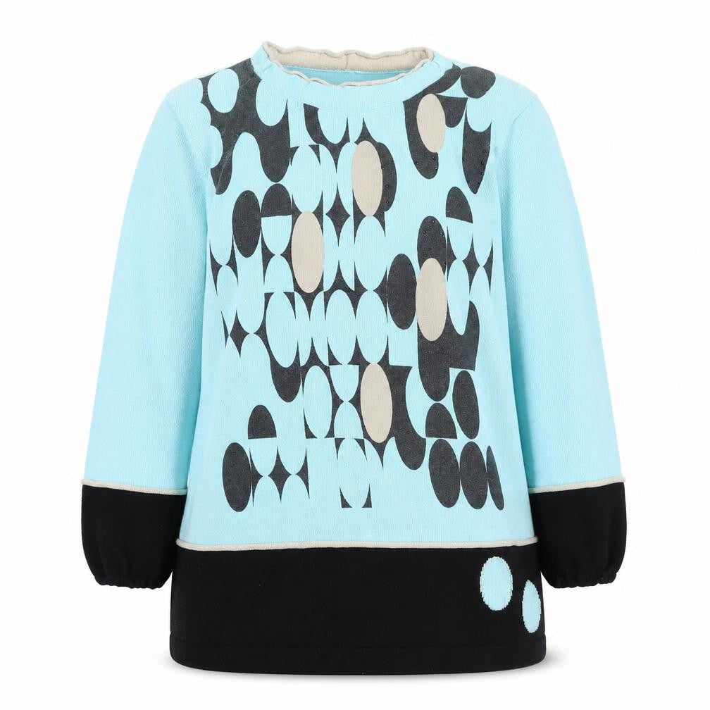 Front view of Christa Probst women’s blue round neck acrylic jumper, size UK 14